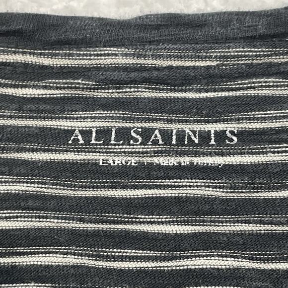 AllSaints Shirt Mens Large Black Striped Short Sleeve Crew Logo Point Modal Tee - Picture 3 of 9